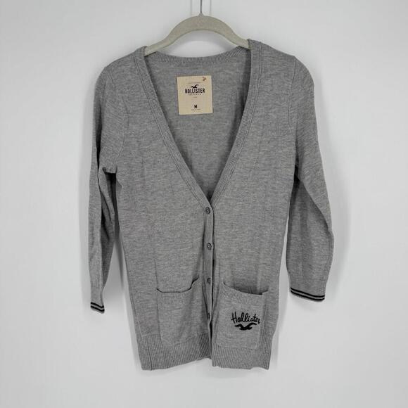 Vintage y2k 90s Hollister cardigan sweater medium M gray fitted party schoolgirl - Picture 1 of 6